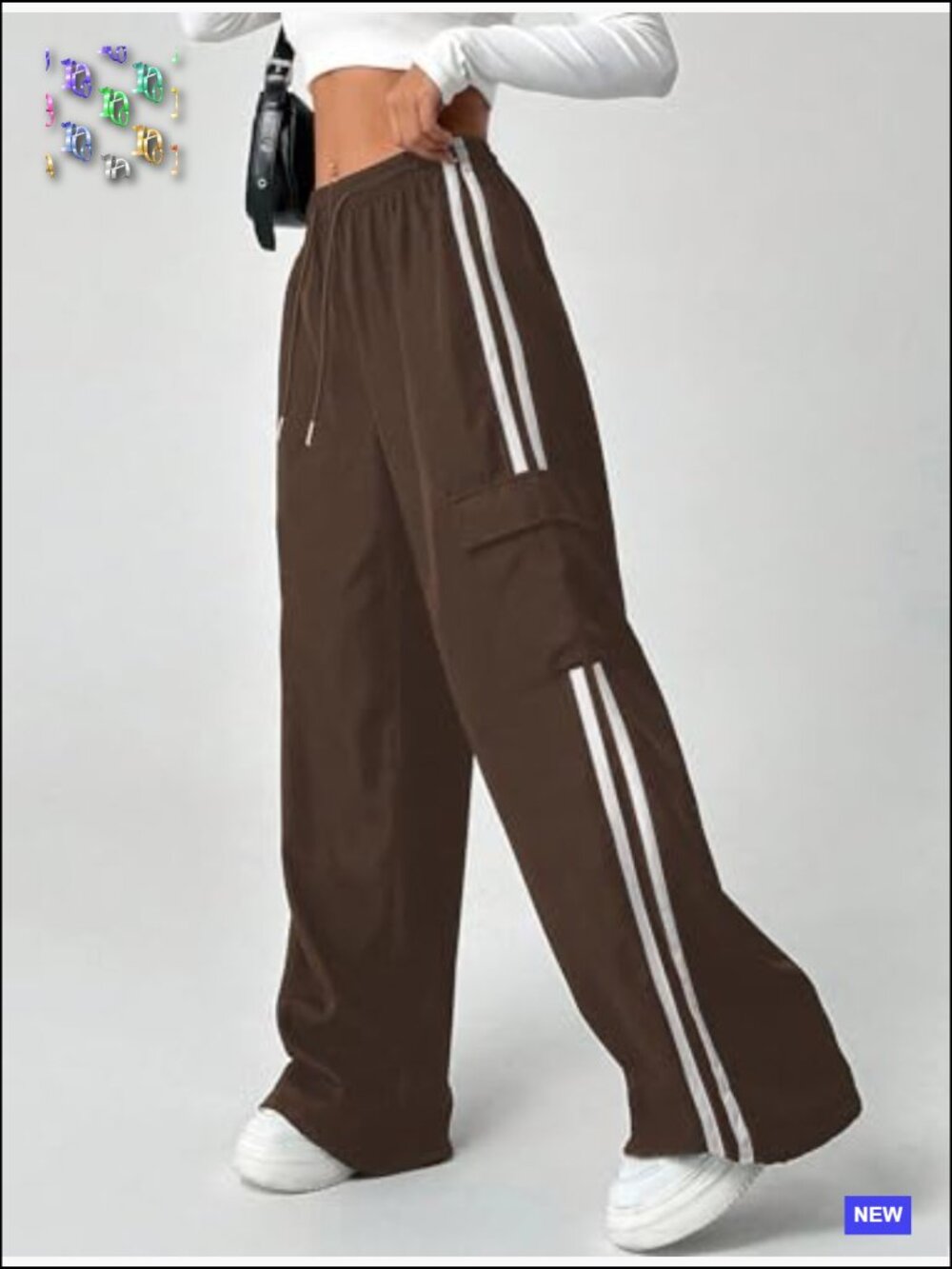 Y2K Parachute Pants Wide Leg Cargo Sweatpants Drawstring Waist Joggers Pockets - Picture 5 of 6